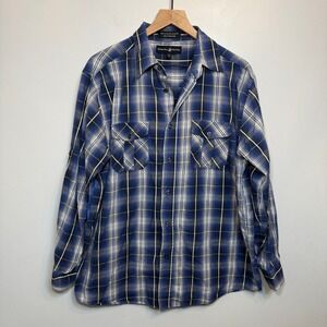 Beverly Hills Polo Club Men's Blue Plaid Long Sleeve Button Down Shirt X-Large